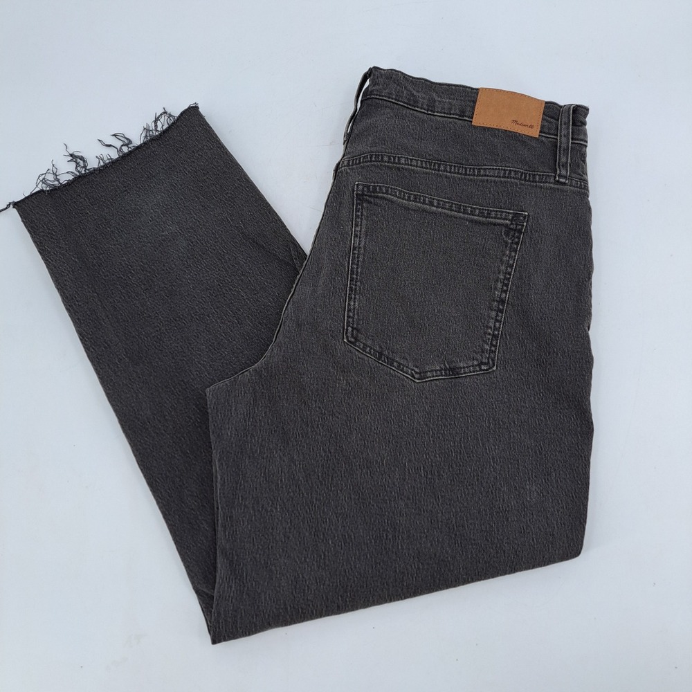 Madewell Perfect Vintage Straight Jean Mens 33 Cotton Black Raw Hem Distressed